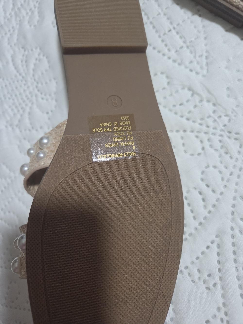 Beaded Pearl Trim Women's Slide Sandals - Beige - Picture 3 of 4